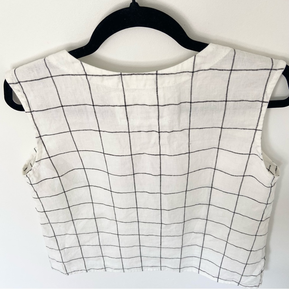 SOLD Not Perfect Linen V Neck Large Check Print Tank size S/M - Picture 8 of 11
